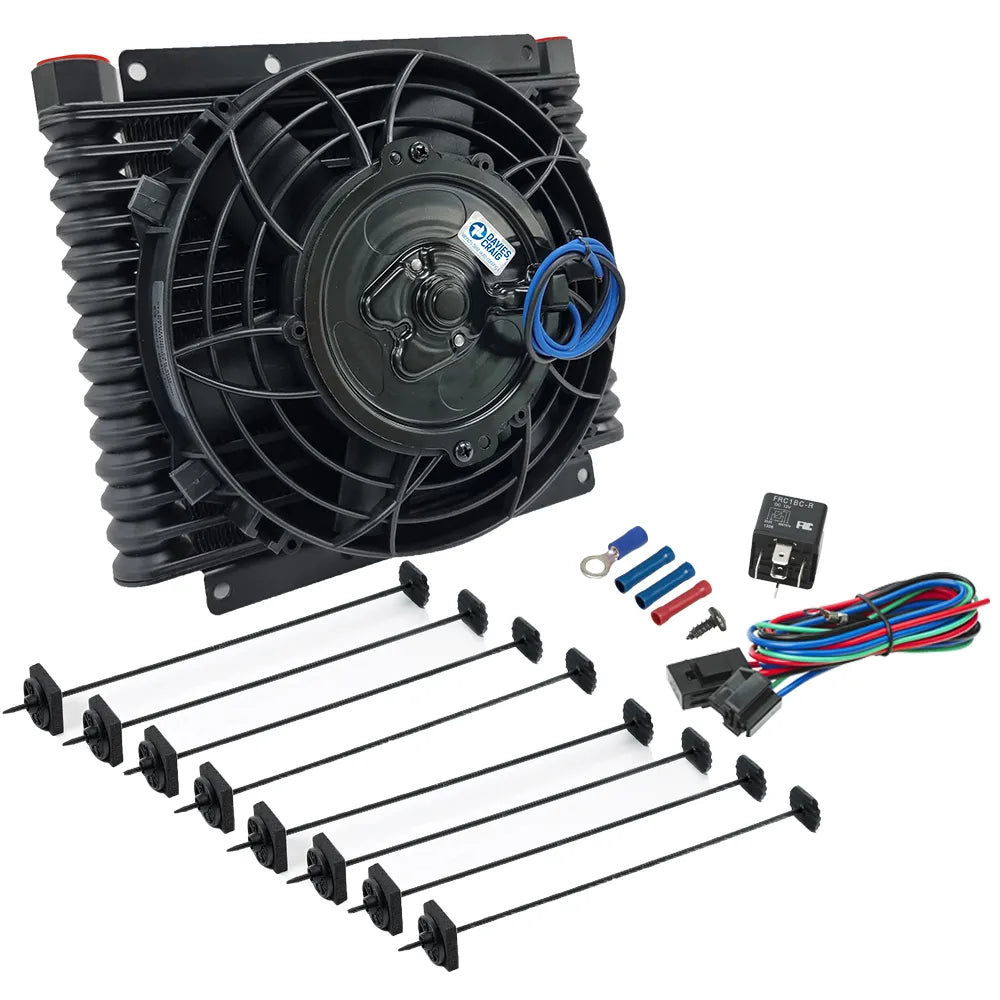 Davies Craig Universal Engine/Trans Oil Cooler (32mm) 14-Row AN10 & 8" Fan Combo (12V)