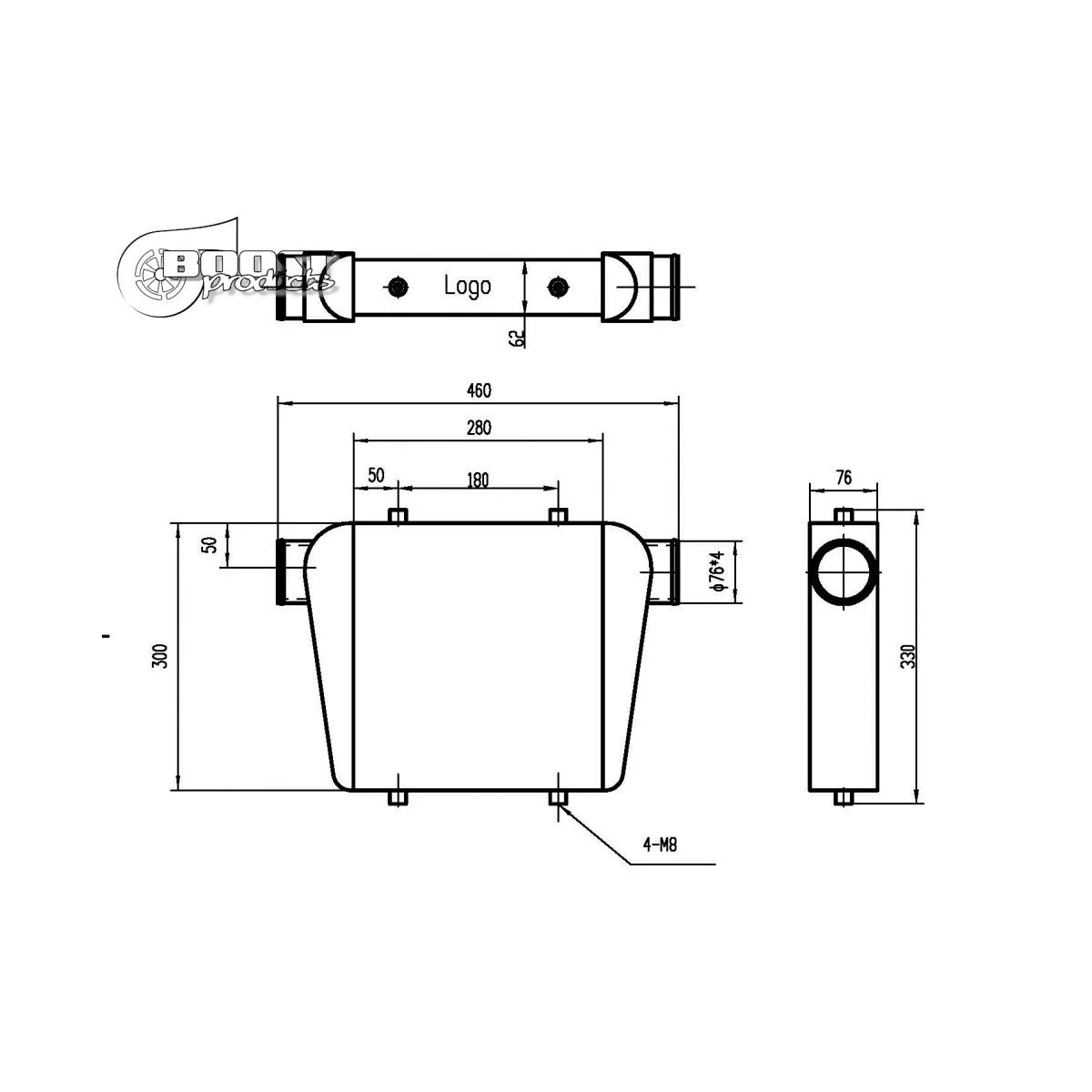 COMPETITION INTERCOOLER - TUBE & FIN - 280x300x76mm (76mm)