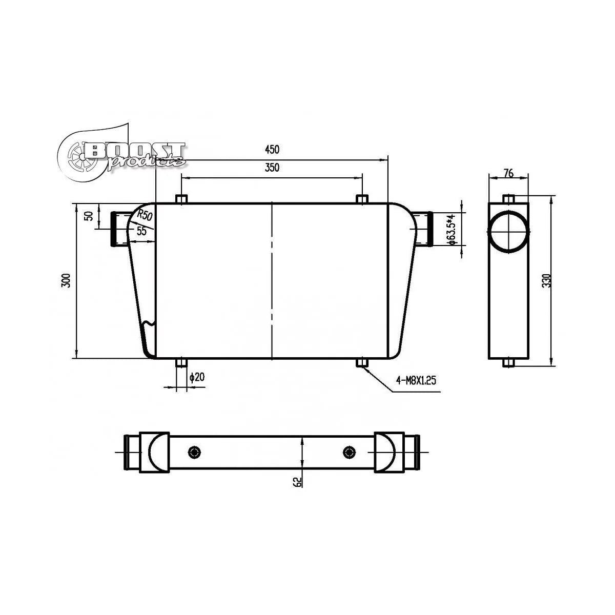 COMPETITION INTERCOOLER - TUBE & FIN - 450x300x76mm (63mm)