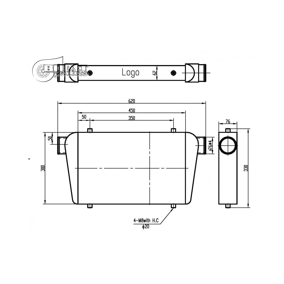 COMPETITION INTERCOOLER - TUBE & FIN - 450x300x76mm (76mm)