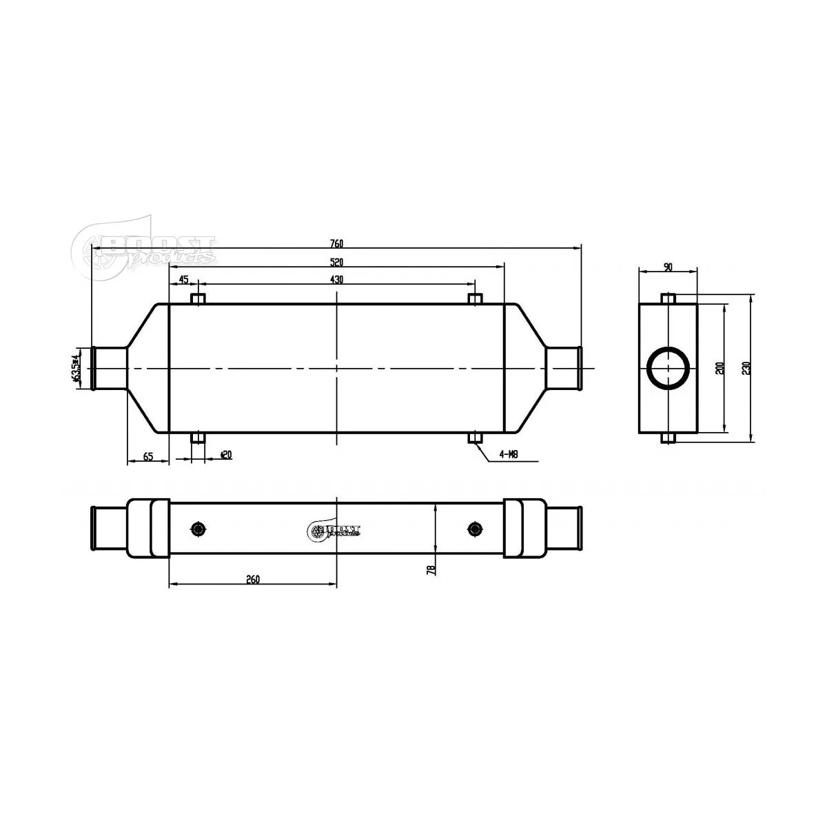 COMPETITION INTERCOOLER - TUBE & FIN - 520x197x90mm (63mm)