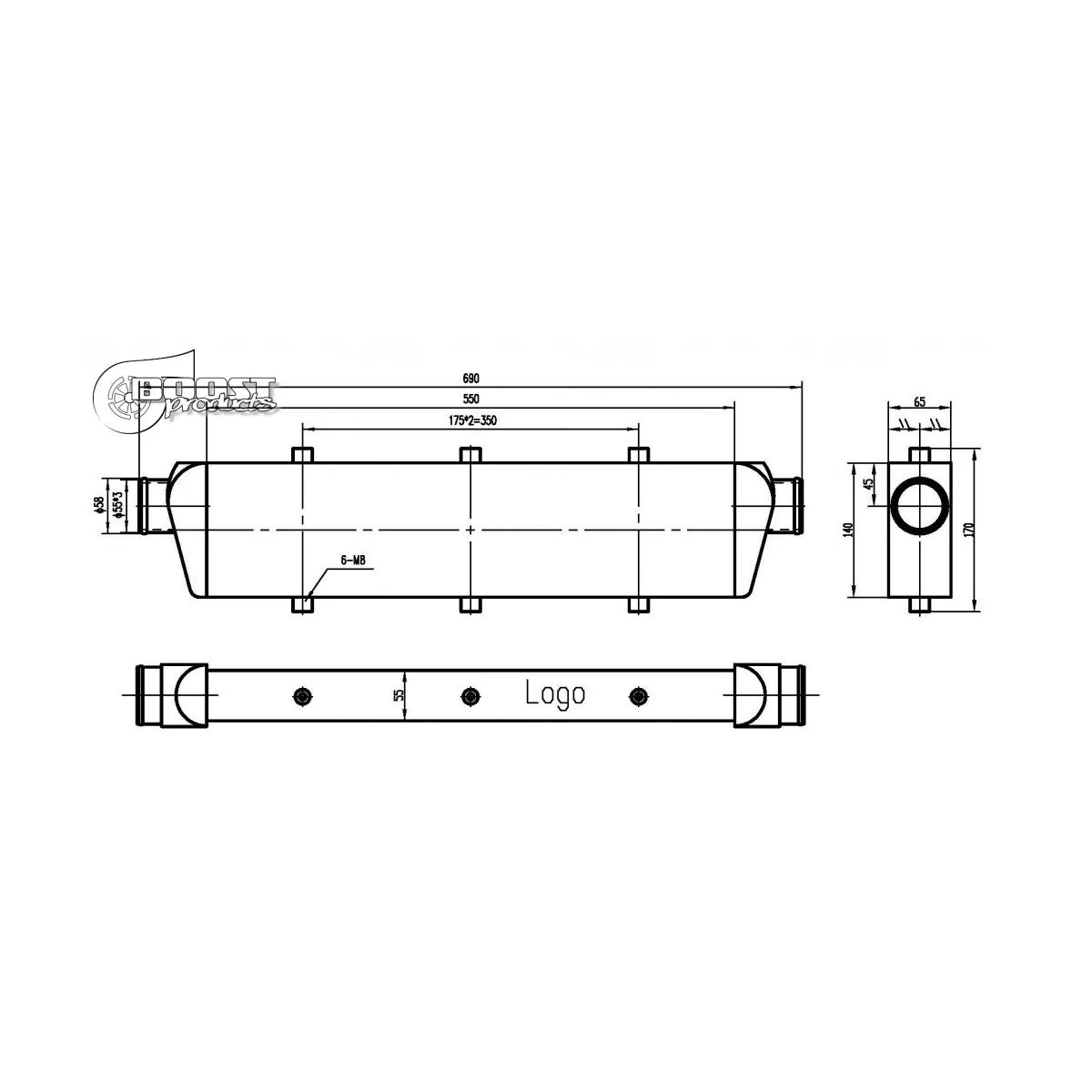 COMPETITION INTERCOOLER - TUBE & FIN - 550x140x65mm (55mm)