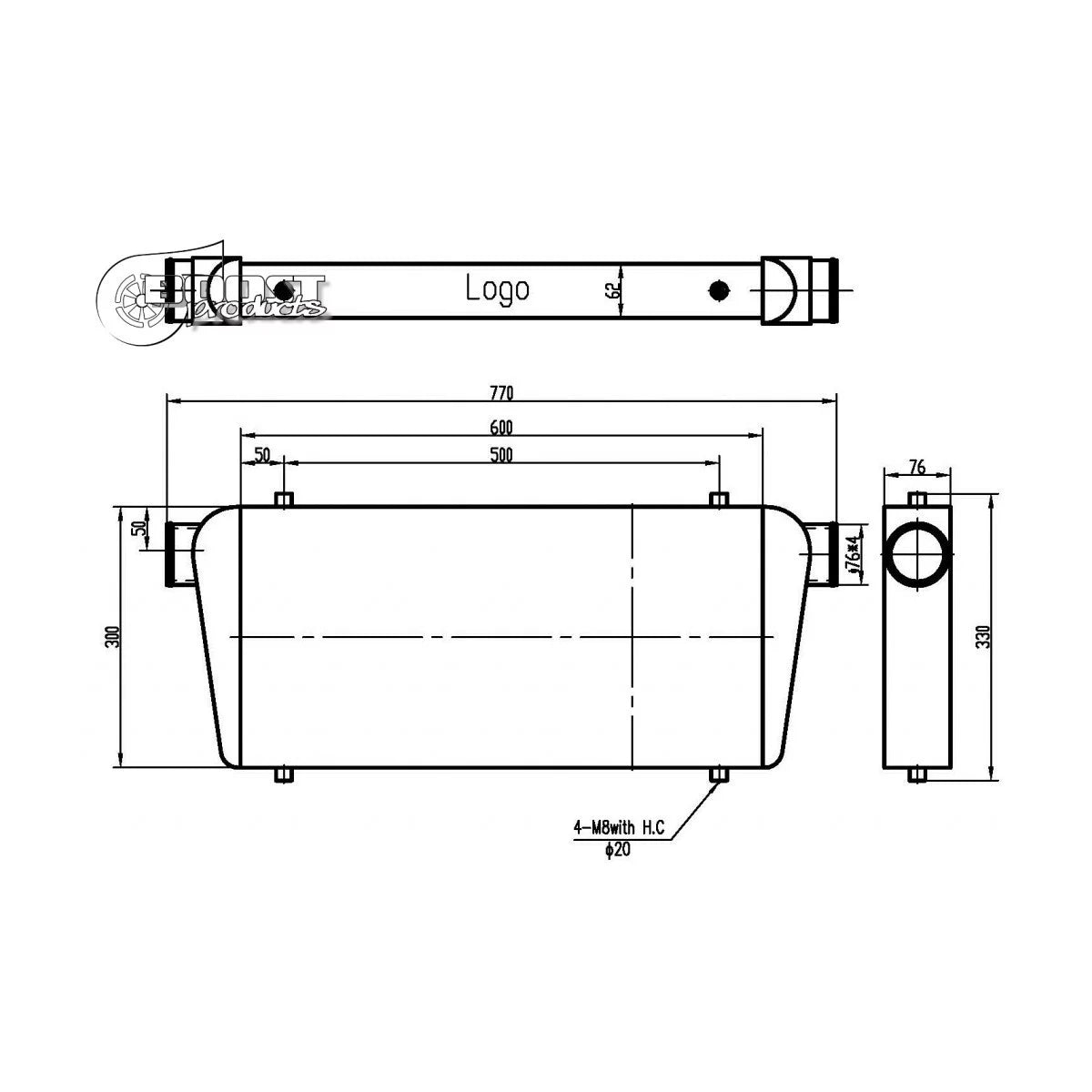 COMPETITION INTERCOOLER - TUBE & FIN - 600x300x76mm (76mm)