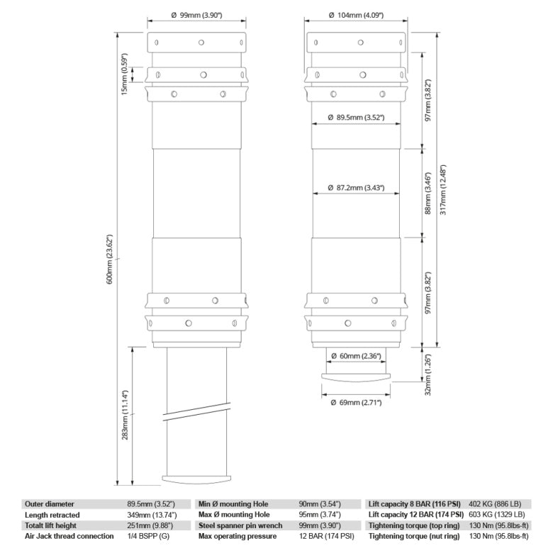 NUKE - Air Jack 90 Competition Set pneumatskih dizalica - 4 komada, 8 BAR