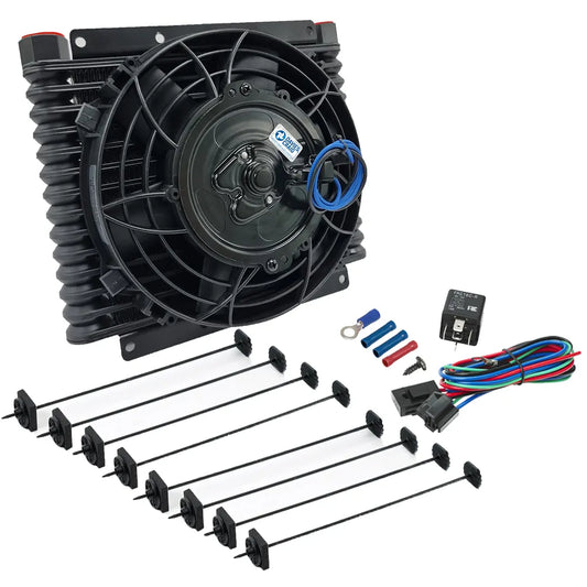 Davies Craig Universal Engine/Trans Oil Cooler (32mm) 14-Row AN10 & 8" Fan Combo (12V)