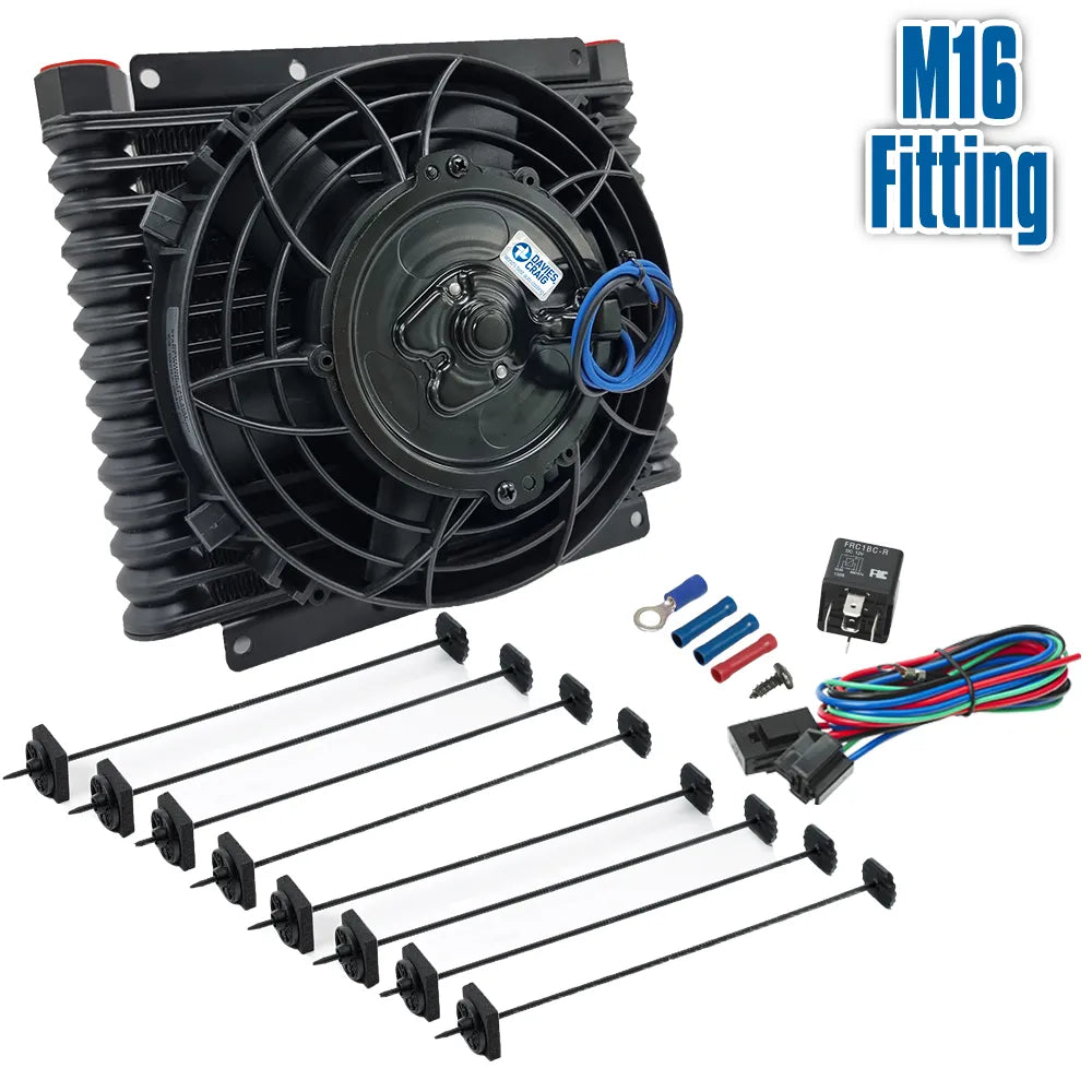 Davies Craig Universal Engine/Trans Oil Cooler (32mm) 14-Row M16 & 8" Fan Combo (12V)